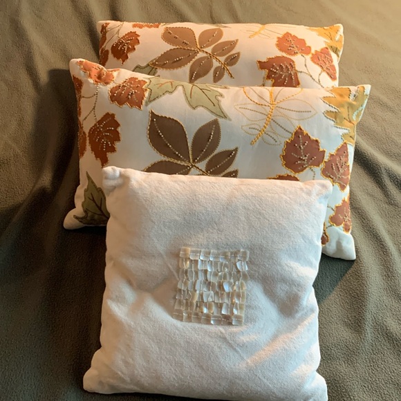 jcpenney Other - 2 JCPenney Home pillows w/ beaded leaf detailing. 1 pillow w/ shell detailing.